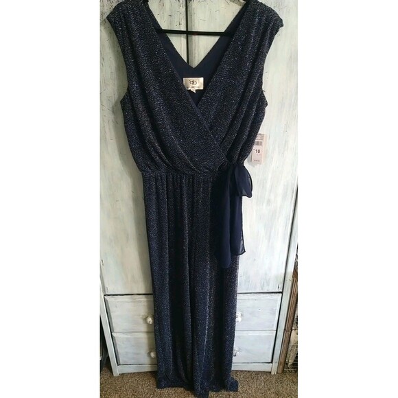 Sd Collection Vneck Wide Leg Romper Nwt Blue Sz 10 Boho Classic Elegante.L - Picture 1 of 11